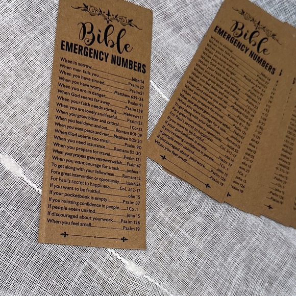 Bible Emergency Numbers Bookmark Bible Page Marker Qty 25 Brown Card Stock NWOT - Picture 3 of 6
